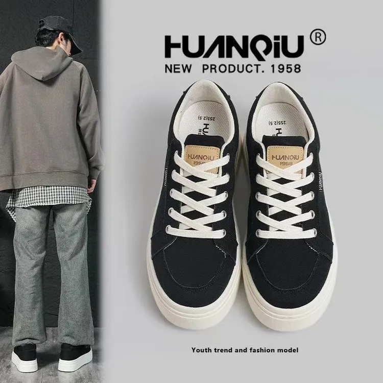 环球厚底增高帆布鞋男款2025秋季新款时尚百搭通勤板鞋软底男鞋