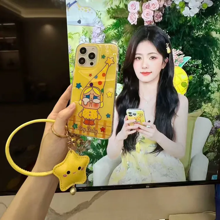 格纹星星长帽哭娃适用iPhone17promax手机壳苹果16Pro可爱15/14
