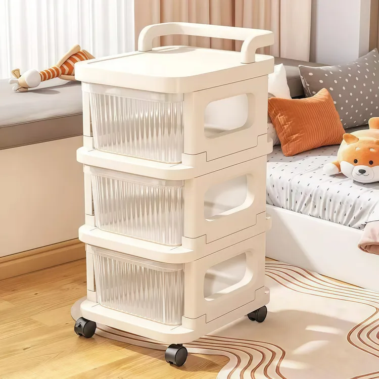 新款奶油风抽屉式收纳柜小推车零食置物架客厅家用床头简约收纳柜