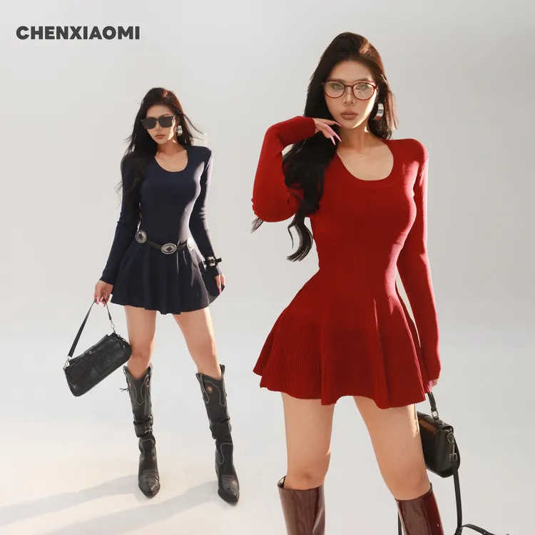 【蜜蜜家】胭脂海棠 欧美辣妹气质显瘦性感修身连衣裙短裙 25/M091