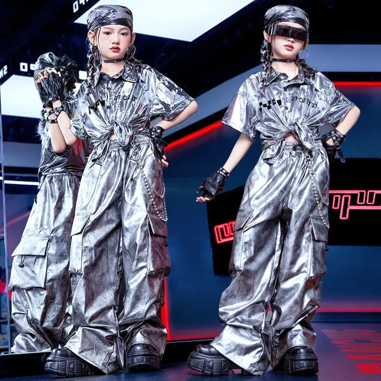 儿童爵士舞演出服套装夏季少儿jazz舞蹈表演服女童潮服女团走秀服