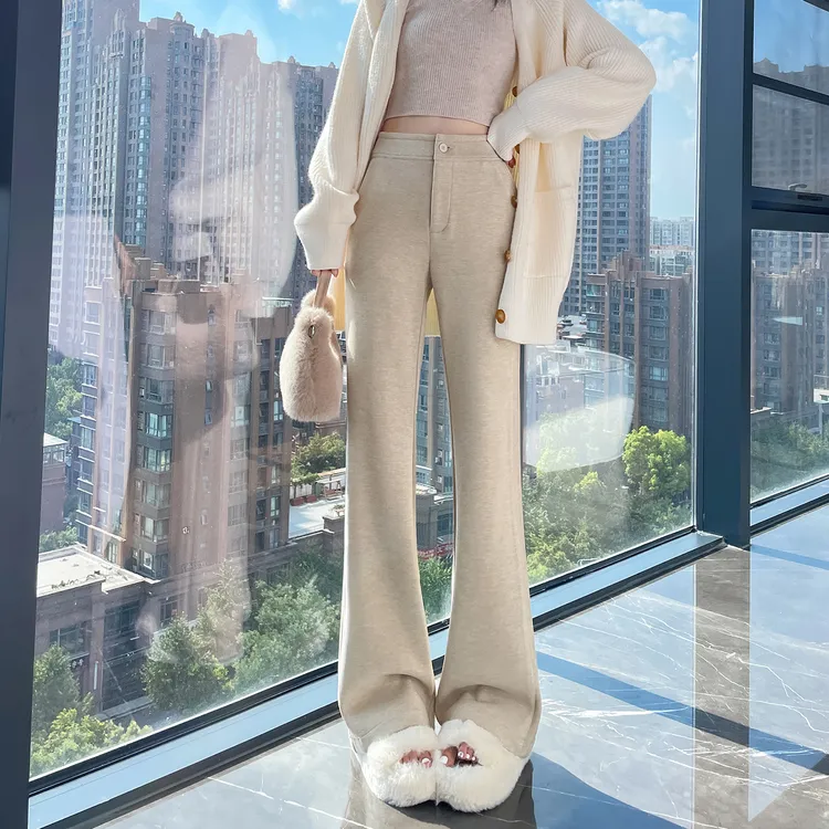 毛呢微喇裤女2025秋冬季新款高腰修身显瘦百搭韩版宽松休闲喇叭裤