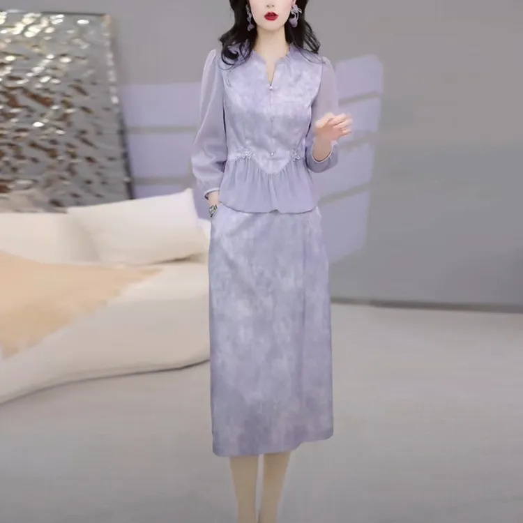 珠光缎名媛轻奢女装套装裙2025春夏季新款时尚气质两件套连衣裙子