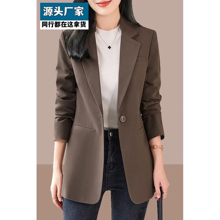梵乐芬咖色西装外套女春秋2025新款秋季休闲大码女士修身小西服上
