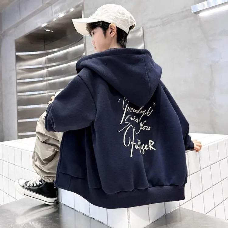 儿童装男童春装外套2025新款中大童春秋款连帽炸街上衣时髦运动潮