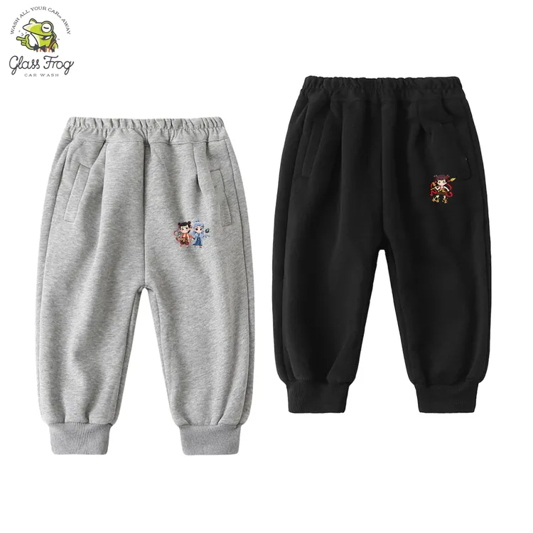 哪吒儿童加绒卫裤秋冬季男女童冬季奥粒绒长裤敖丙纯色加厚运动裤