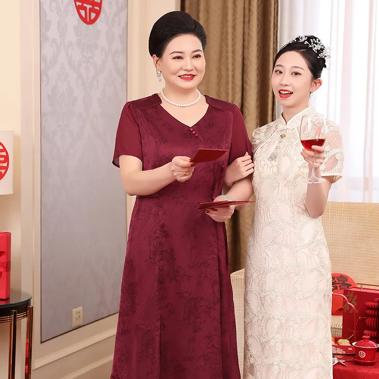 喜婆婆妈妈高贵气质衣服订婚礼服送丈母娘婚宴服连衣裙女WH25220