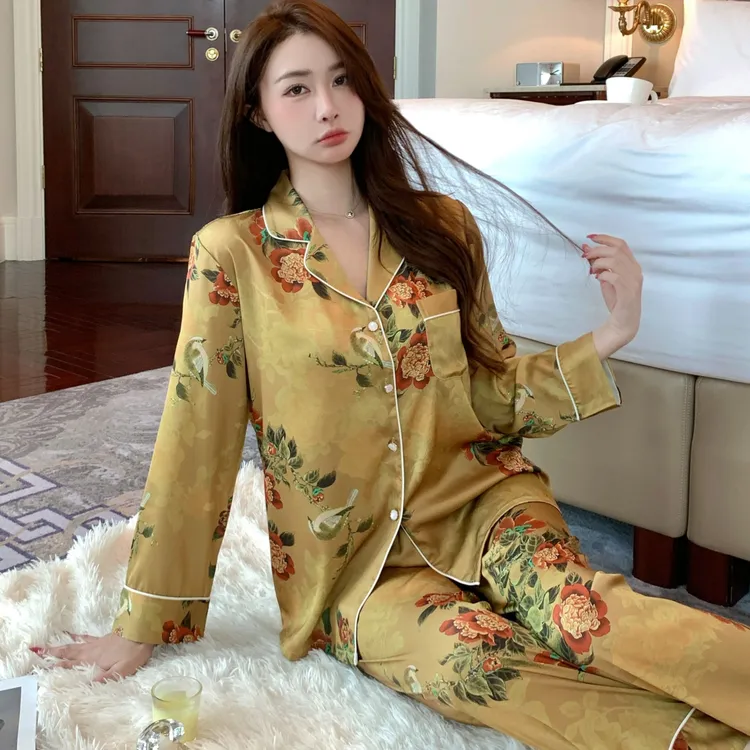 睡衣春秋季女士2025年新款长袖长裤两件套高级感中式家居服冬天