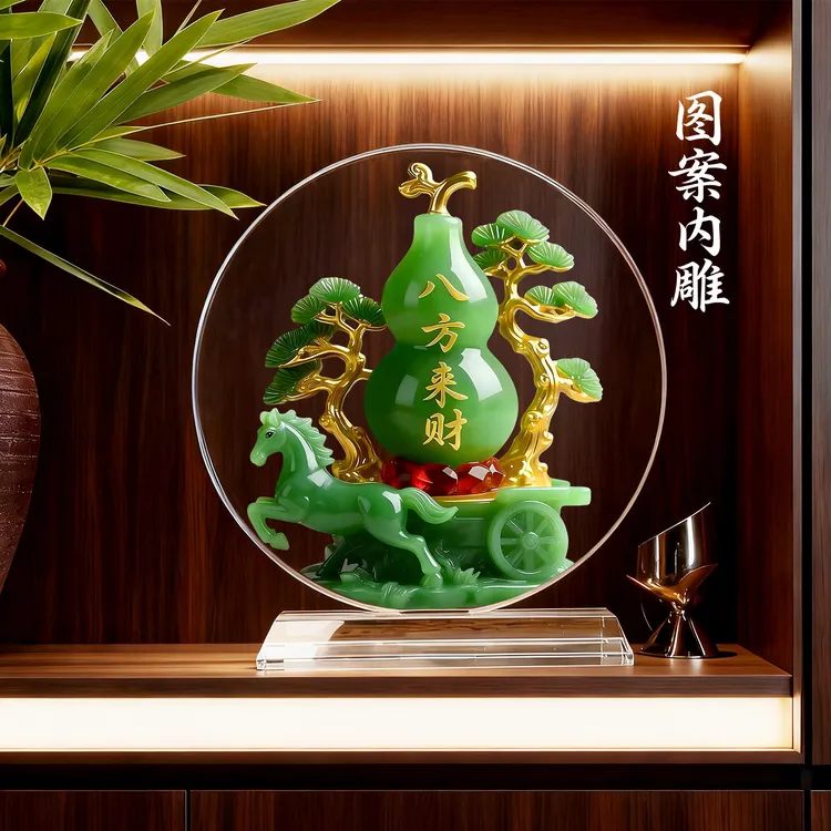 八方来财福禄内雕水晶摆件家居装饰乔迁客厅开业送礼马年葫芦摆台