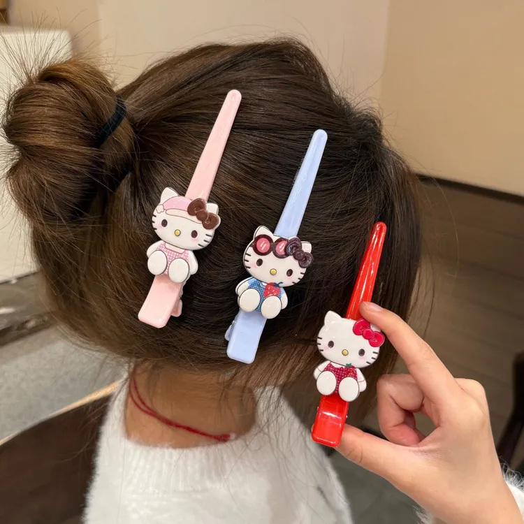 可爱卡通坐姿kt猫大号一字夹百搭日系ins风无痕侧边刘海夹发饰女