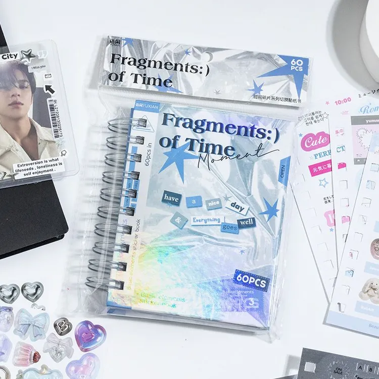 韩系时间碎片多材质线圈切膜贴纸书 ins风杂志星星萌宠英文手帐贴