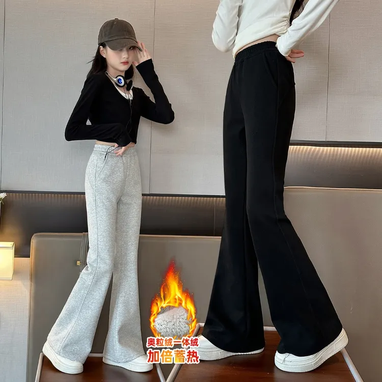 女童加绒喇叭裤2025新款秋冬弹力微喇运动裤大童儿童加厚长裤秋装