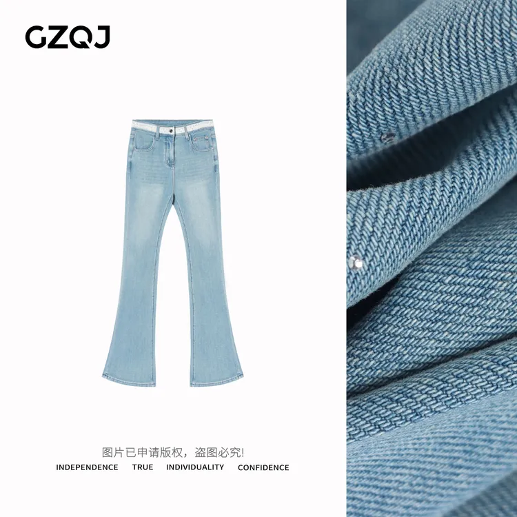 老琴私服【梨形救星】春季休闲蕾丝拼接水洗微喇牛仔裤女  62120