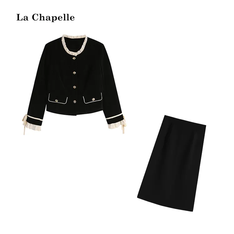 拉夏贝尔Homme/【黑巧丝绒】秋季法式丝绒黑色套装LA5ZL112132