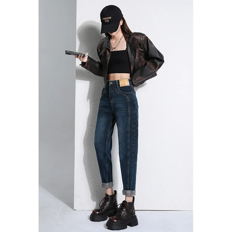 9193皮牌哈伦老爹牛仔裤女2025新款高腰显瘦弹力小个子九分裤