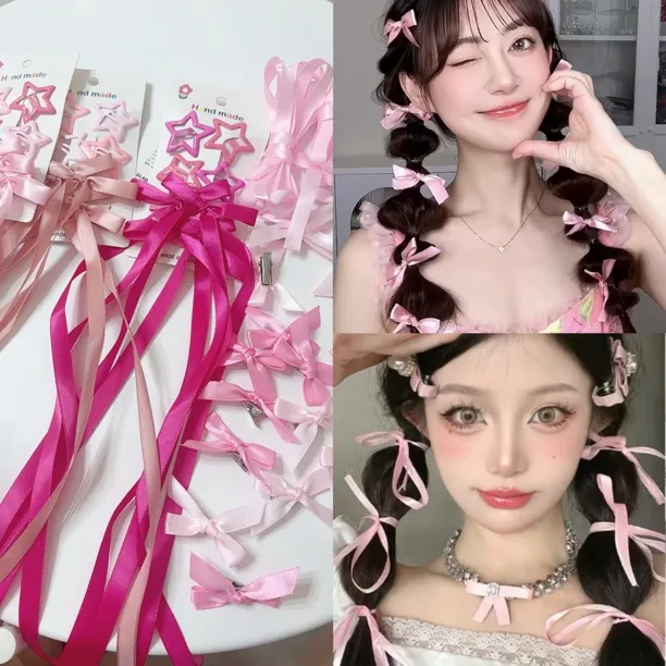 粉色丝带编发甜妹公主应援妆星星蝴蝶结发夹汪苏泷周杰伦演唱会