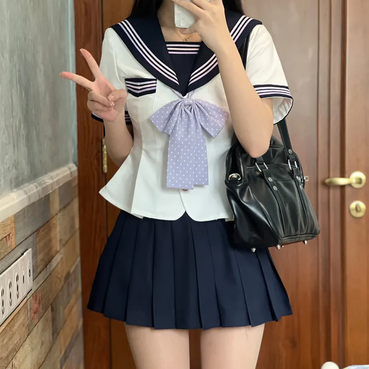 秋柚语原创新款水手服服沐紫和风JK制服正版收腰显瘦甜美花瓣衣摆