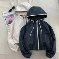 ［巧巧定制］新韩版百搭修身显瘦时尚撞色连帽抽绳拉链休闲外套6899
