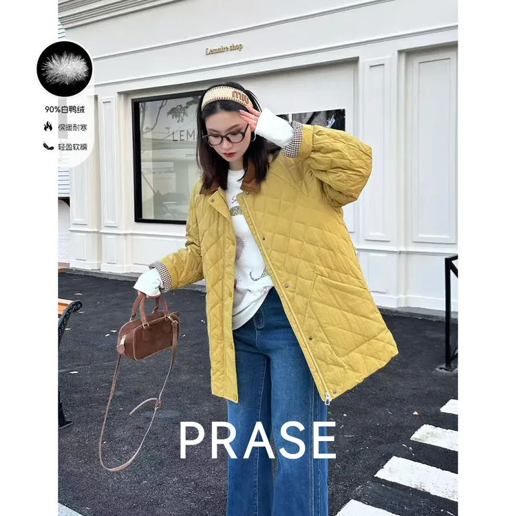 PRASE·噜【丹麦日记】90白鸭绒菱格外套冬保暖翻领羽绒服女PR510B13