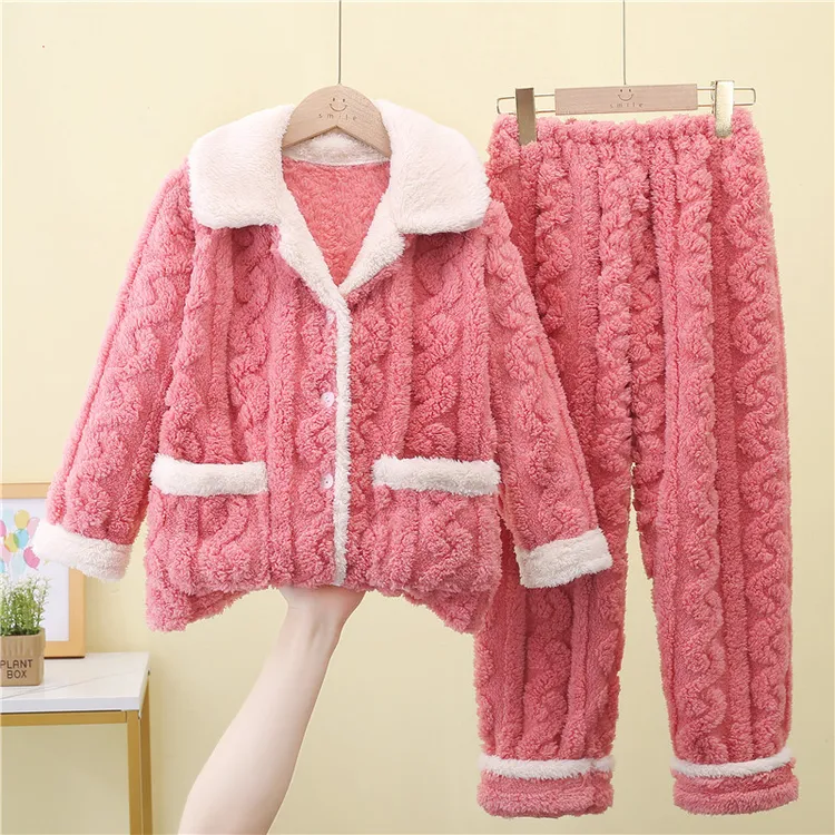 宝宝法兰绒女童睡衣秋冬季卡通中大童水晶绒加厚款男孩家居服套装