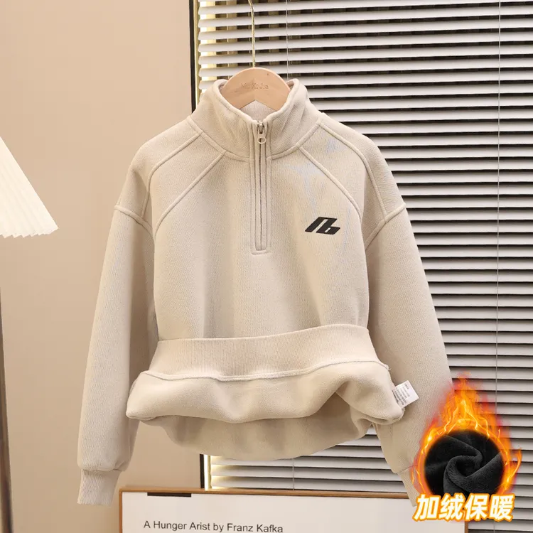 男童秋冬款卫衣加绒加厚2025新款中大童冬装一体绒儿童半高领上衣