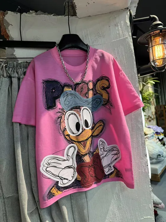 吾 2025【Y】4月14日 儿童男童女童时尚粉色唐老鸭短袖T恤3097-