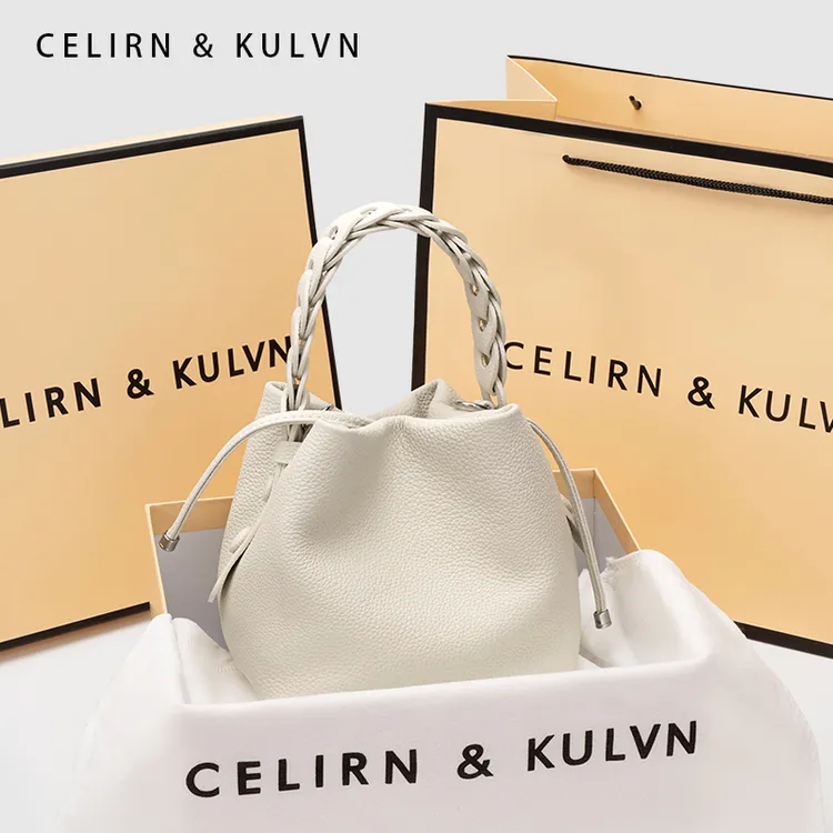 CELIRN&KULVN荔枝纹牛皮菜篮子包包女款爆款2025新款潮斜挎水桶包