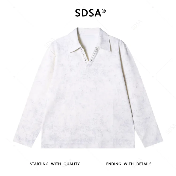 SDSA男士秋冬新款痞帅男装潮牌扎染磨破铆钉小V翻领卫衣宽松上衣