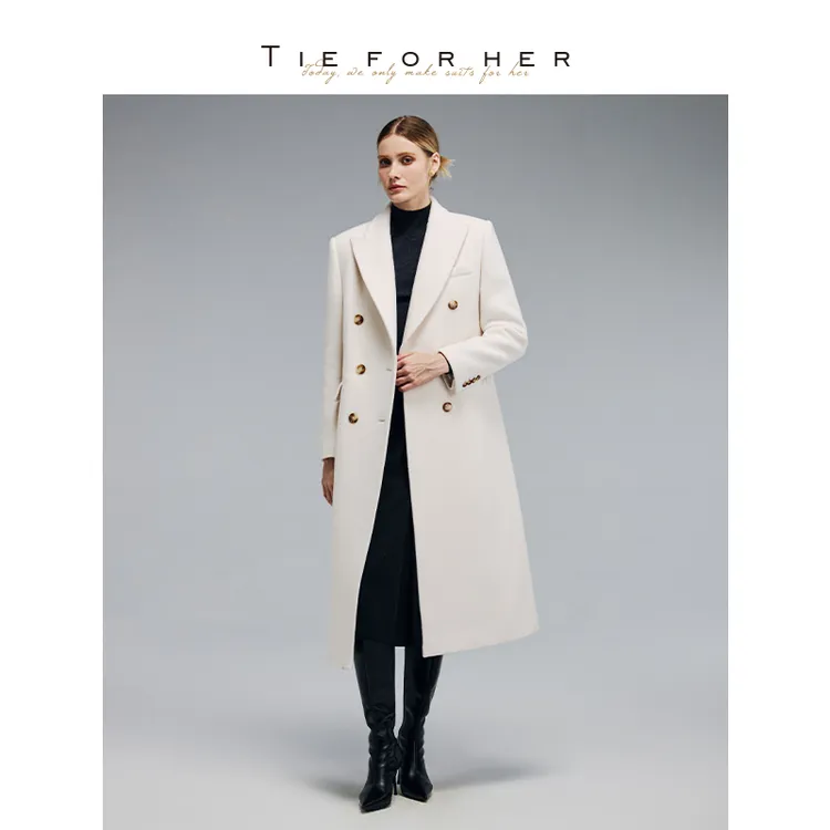 TieForHer WGC™秋冬新款双排H型羊毛羊绒高智感老钱风长款大衣女