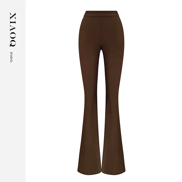 XIAOQ「垂垂裤」时尚深咖喇叭裤垂感阔腿宽松裤脚显腿长女秋冬54244