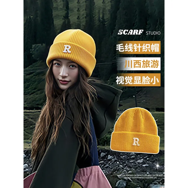 针织帽女2025新款百搭显脸小堆堆帽川西旅游登山草原毛线包头帽子
