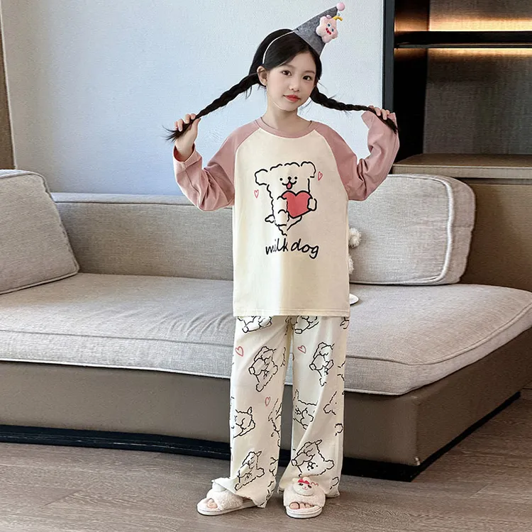 女童睡衣纯棉秋季2025新款大童初中生长袖长裤套装春秋儿童家居服