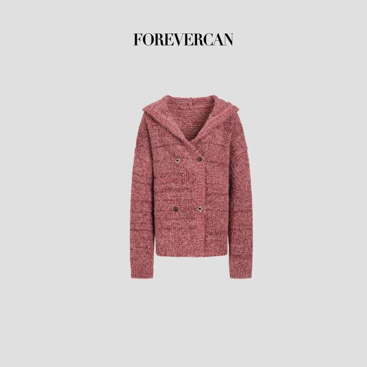 FOREVERCAN“赤茶新春”客定重工美丽诺羊毛连帽针织毛衣外套MY4497