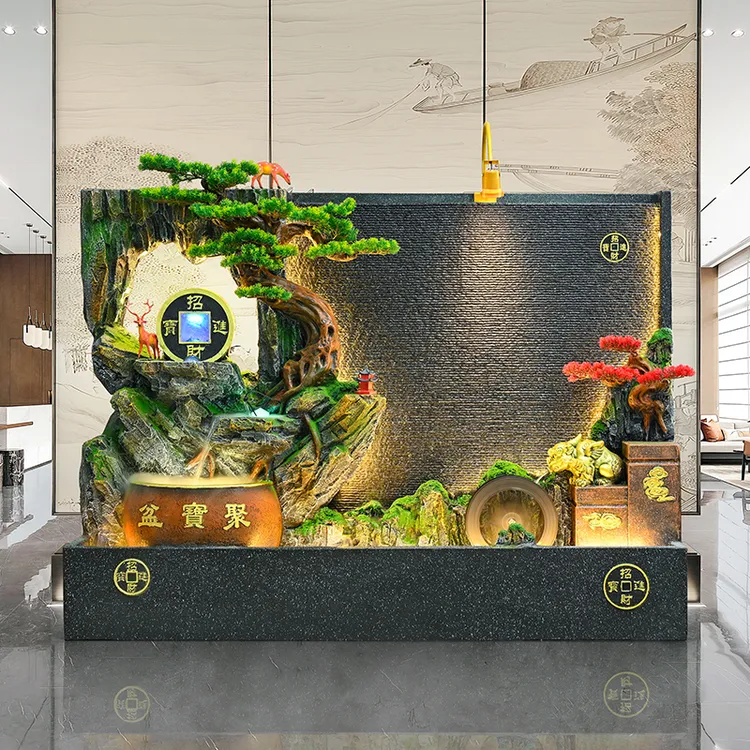 大型水幕墙假山流水喷泉别墅庭院招财风水轮办公室装饰品开业礼品