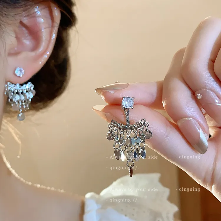 铜合金耳饰 锆石亮片流苏耳环高级气质小众精致耳钉2026新款