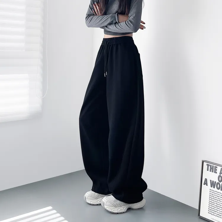 大码宽松运动阔腿香蕉裤女秋季新款胖mm显瘦慵懒风休闲阔腿弯刀裤