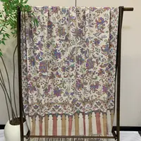 匠艺Kashmir Loom品牌pashmina羊绒克什米尔手工白色铃兰卡尼披肩