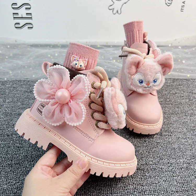 范哲萨粉色马丁靴女童走秀靴子冬秋款鞋子秋款2025新款冬天防水鞋