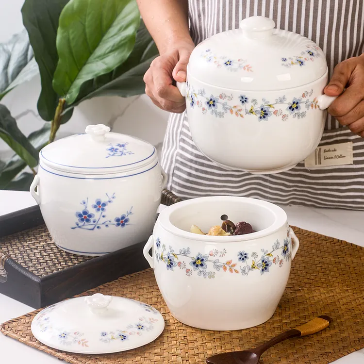 陶瓷隔水炖盅带盖釉下彩工艺耐高温炖盅鸡汤排骨溢汤盅