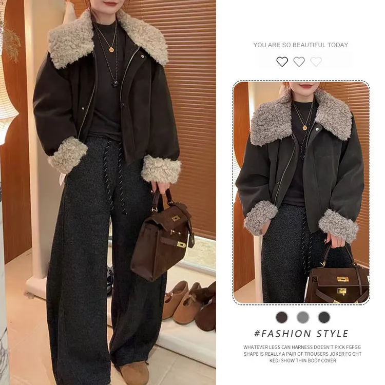 设计感时尚宽松羊羔毛外套女冬季2025新款小众女装加厚保暖上衣潮