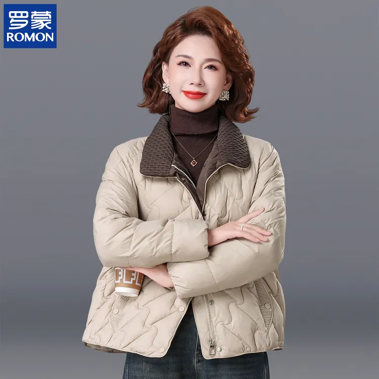 罗蒙气质妈妈冬装翻领保暖棉衣新款中老年女夹棉外套中年百搭棉服