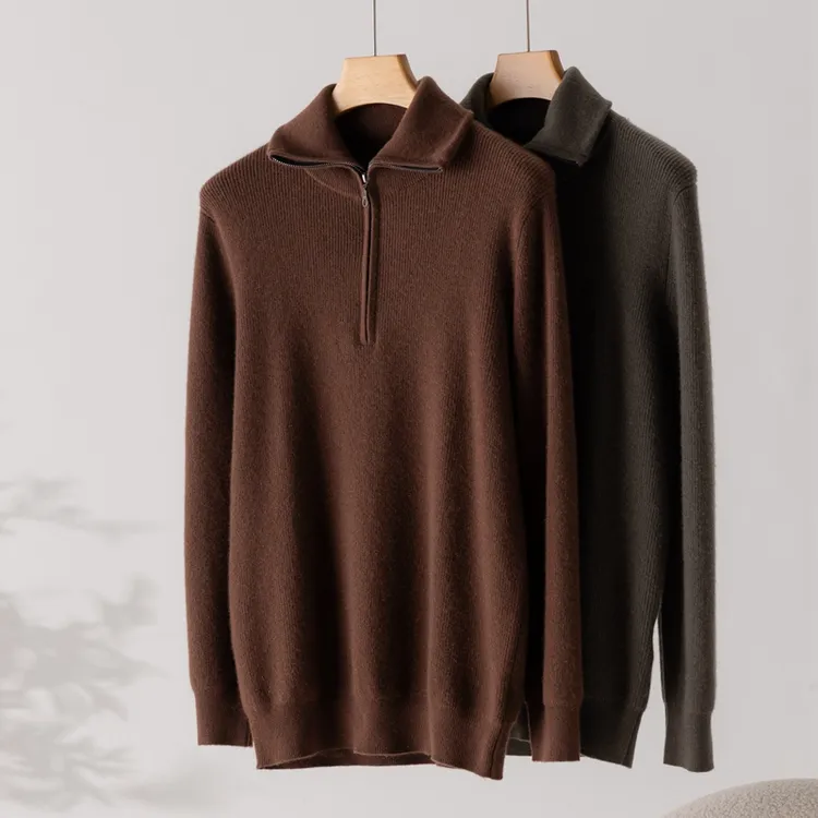 000044正品 纯山羊绒 男士翻领加厚套头衫 舒适保暖 轻盈柔软时尚