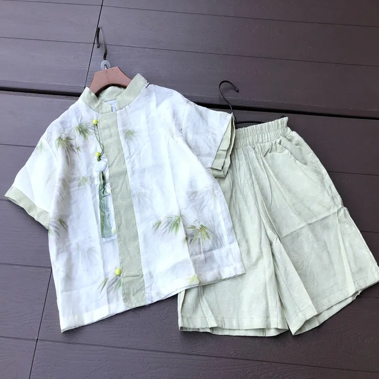 2025夏季新款品质棉麻韩系清秀国风男童汉服套装3-7