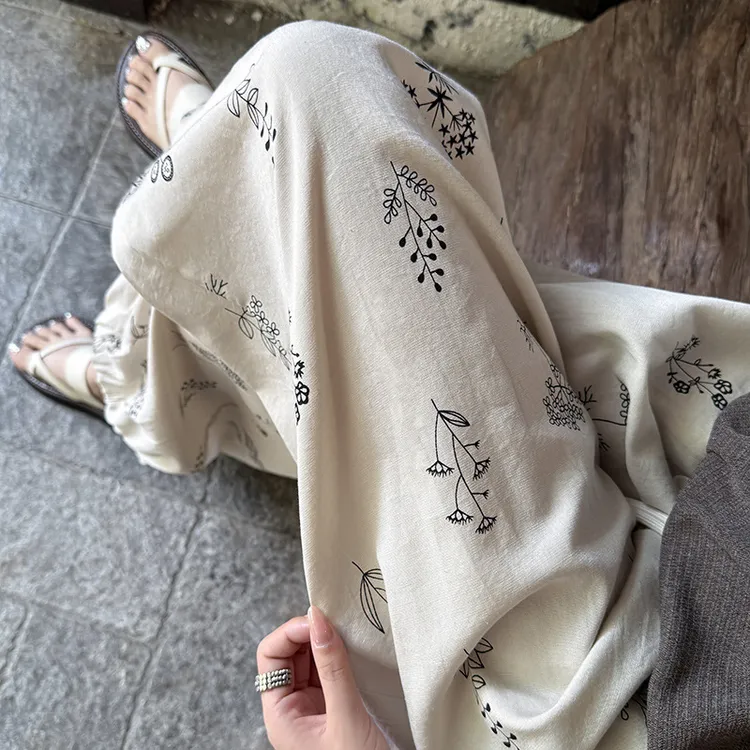 薄款显瘦法式印花棉麻八九分裤女夏薄款小个子显瘦宽松垂感冰丝灯