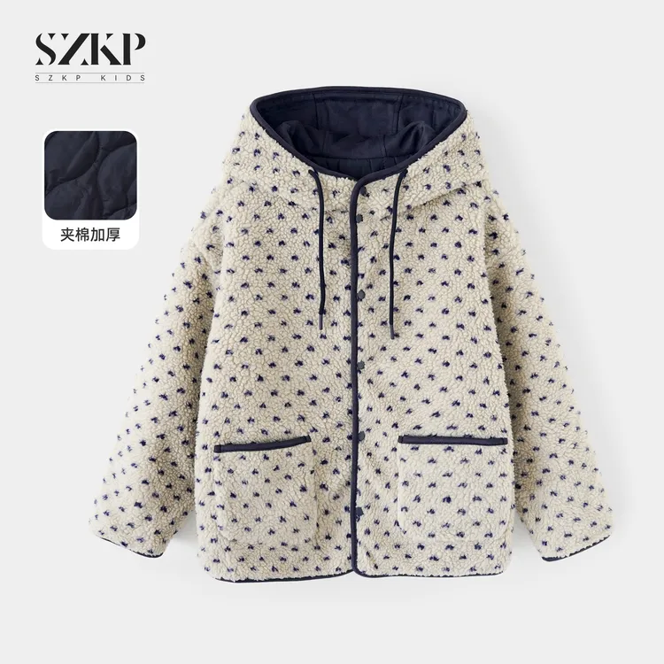 SZKP冬季新款女童保暖上衣中大童休闲时尚儿童毛绒外套YNYD556375