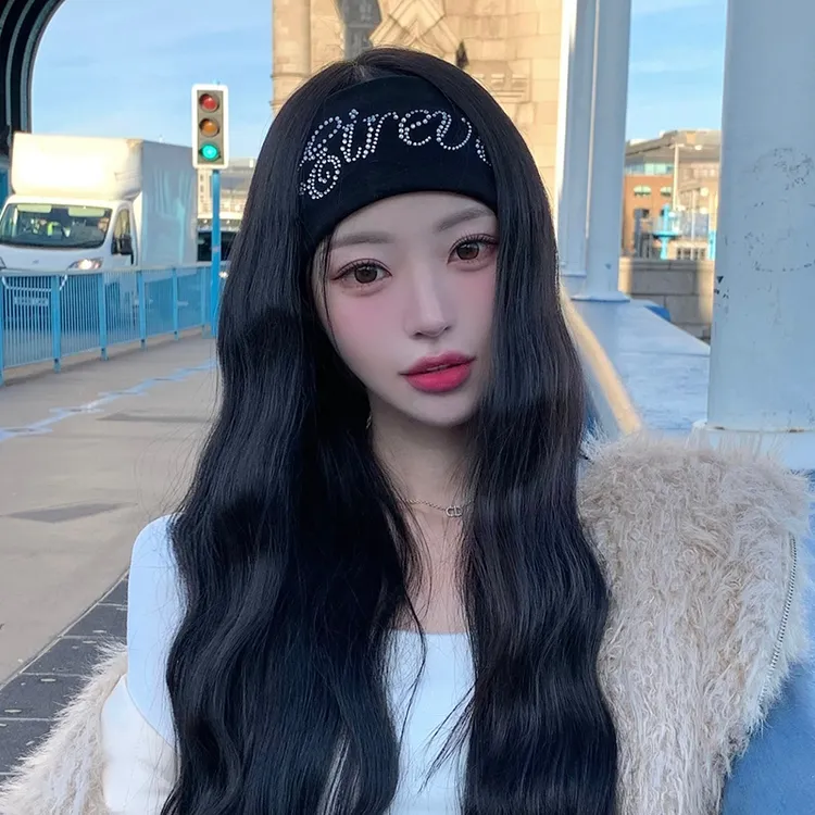 韩国明星同款烫钻运动瑜伽健身发带头带女字母吸汗弹力发箍头饰