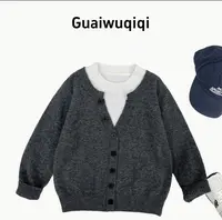 儿童秋季套头假两件设计款针织毛衣男女童韩版洋气打底衫简约