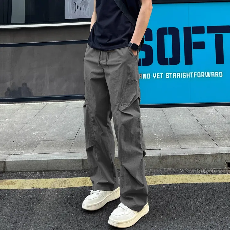美式高街褶皱感潮流直筒休闲裤男女夏季薄款宽松户外工装速干长裤