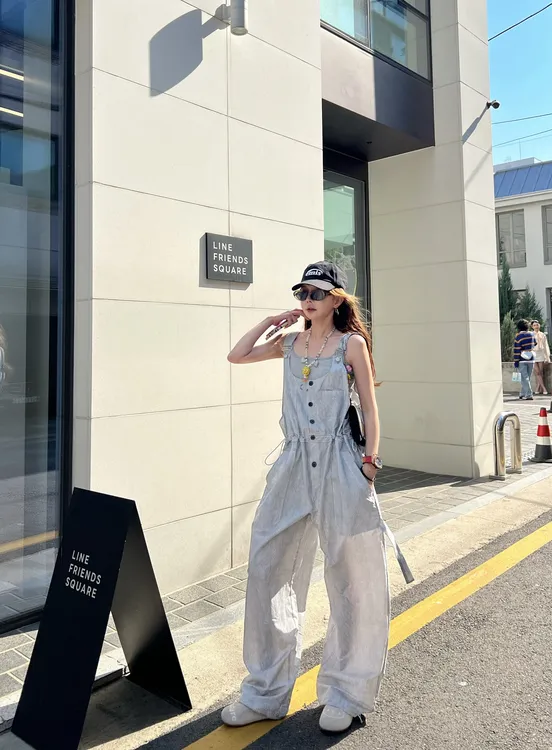 【陶格】韩版简约混纺条纹休闲背带连体裤TG25B2K1232