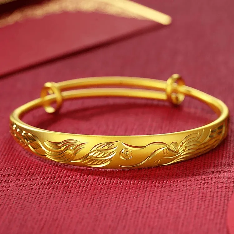 铜合金手镯 龙凤金色实心手环送女友送妈妈铜合金饰品镯子不掉色